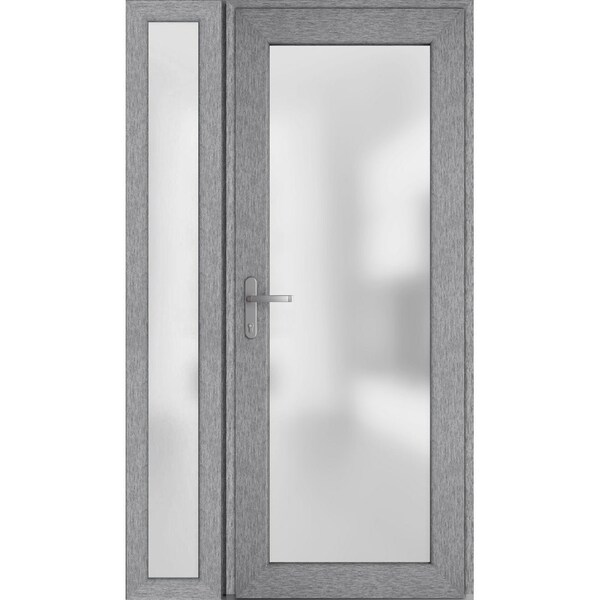 Vdomdoors Front Exterior Prehung FiberGlass Door Frosted Glass / Manux 8102 Grey Ash / Sidelight Exterior Win MANUX8102EXD-SS-W36+12 x H80-RH - main