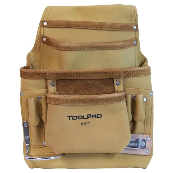 Toolpro Pouch, 10 Pocket Top Grain Leather Nail and Tool Pouch, Leather TP00923 - main