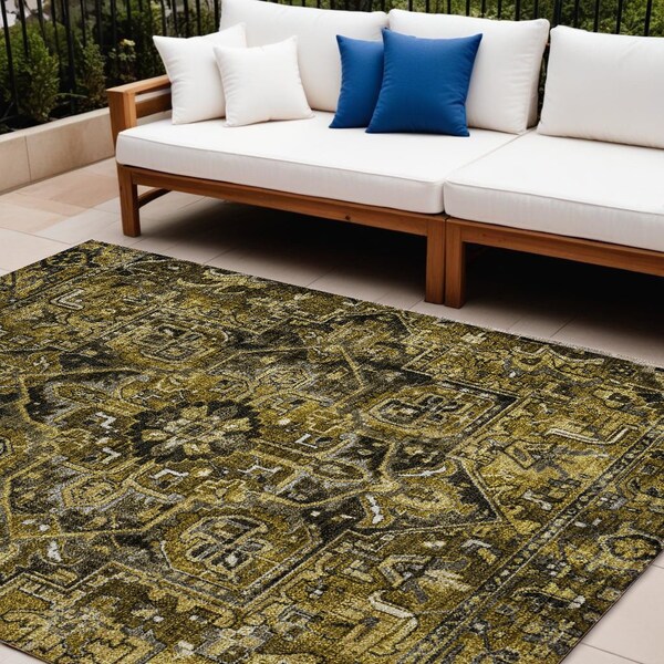 Homeroots 8' X 10' Coffee and Gray Oriental Washable Non Skid Indoor Outdoor Area Rug 563760 - main
