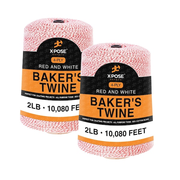 Xpose Safety Baker’s Twine, 2 lb Cone, 4-Ply Red/White, 10,080 ft, Cotton/Poly, 2PK BT4-RW-1080-2-X-S - main