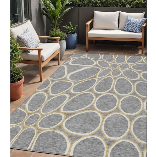 Homeroots 5' X 8' Gray Ivory And Beige Abstract Washable Indoor Outdoor Area Rug 600535 - main