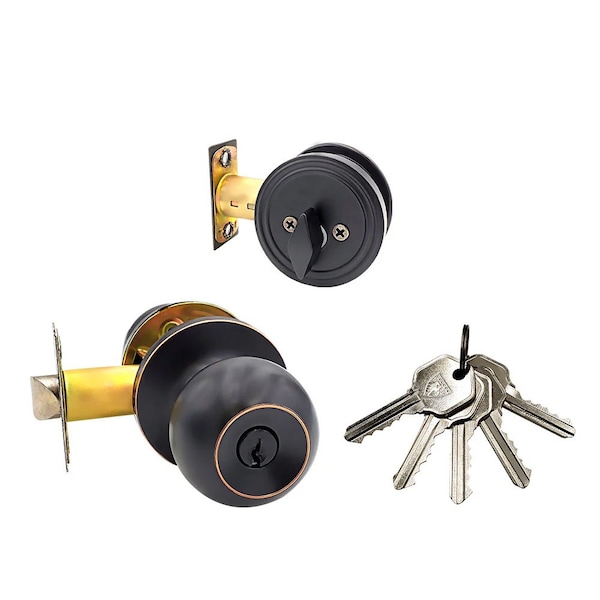 Ecs Hardware Durable Combo Lockset w/ Single Knob & Deadbolt, Entrance, Oil Rubbed Bronze, Grade 3 KW1 ECSH-3607-ORB-KW1 - main