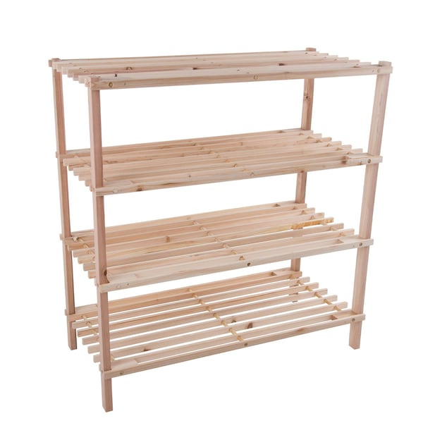 Lavish Home Shoe Storage Rack 4-Tier Wood Shoe Organizer Shelf Holds 12 Pairs Sneakers or Boots, Light Oak 83-10-4 - main