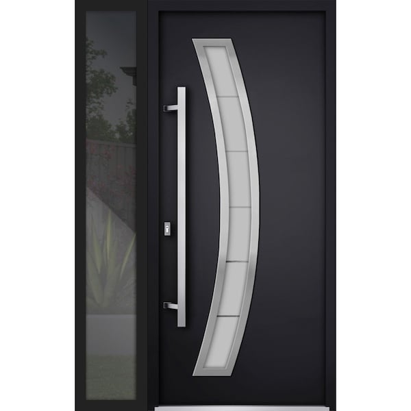 Vdomdoors Steel Door Deux 6500 Black Sidelight Exterior Window Stainless Inserts Single Modern Painted-W36+16 DEUX6500EXD-BLK-W36+16 x H80-Right-hand Inswing - main