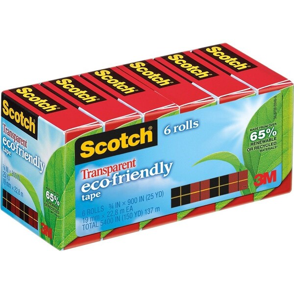 3M Scotch Transparent Greener Tape, 3/4" x 900", 1" Core, 6/Pack 6126P - main