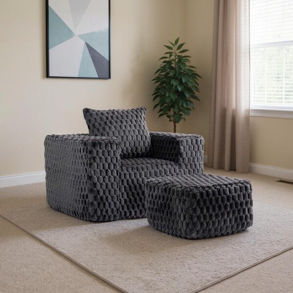 Homeroots 42" Charcoal Chenille Arm Chair With Ottoman 638095 - main