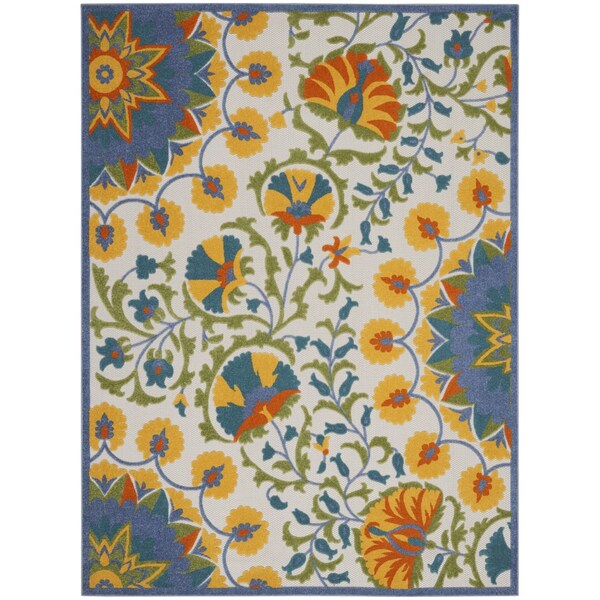 Homeroots 8' X 11' Ivory Blue Yellow And Orange Floral Indoor Outdoor Area Rug 546817 - main