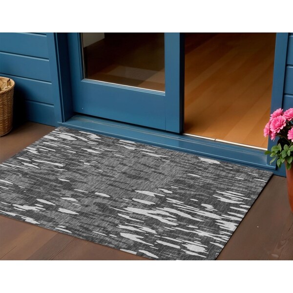 Homeroots 3' X 5' Gray And Ivory Abstract Washable Indoor Outdoor Area Rug 612665 - main