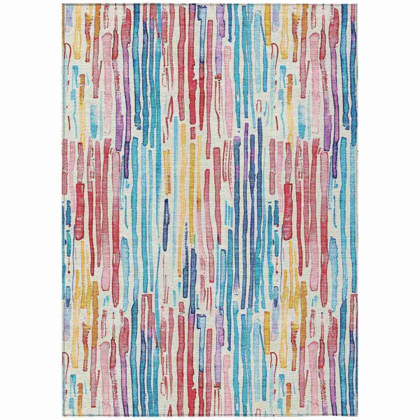 Homeroots 3' X 5' White Pink And Teal Blue Striped Washable Indoor Outdoor Area Rug 617704 - main