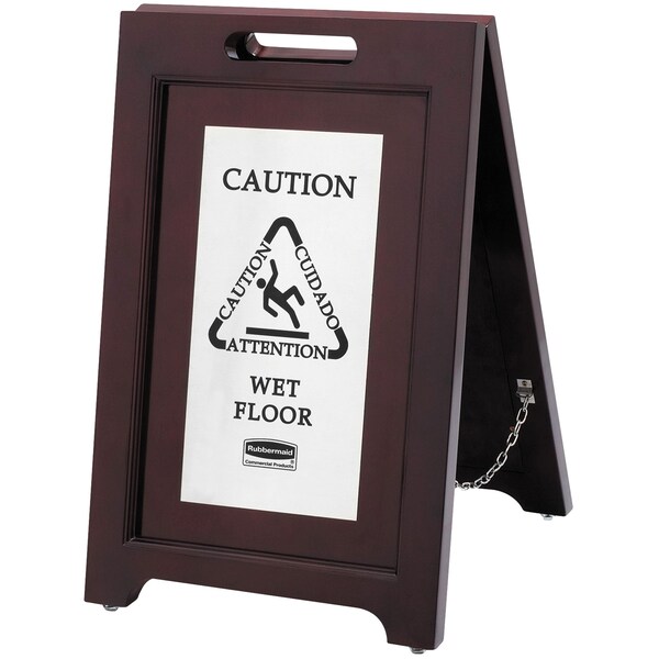Non-Branded Wooden Wet Floor Sign - 2-Sided Multi-Lingual Stand JAN109 - main