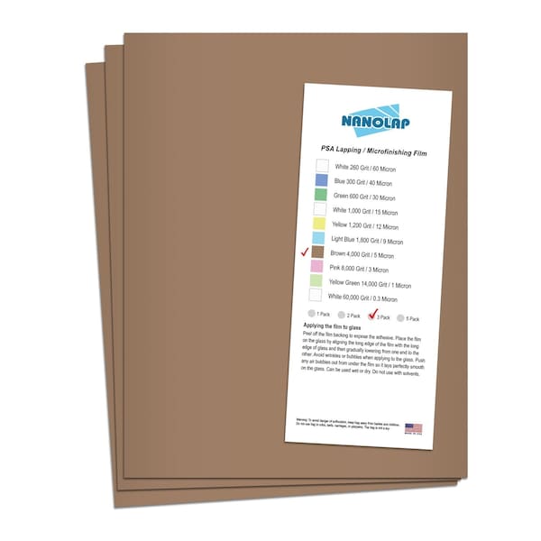 Nanolap PSA Lapping Film, 3 Pc 5 Micron (4,000 Grit), 8-0.5 in x 11 in Microfinishing Fine Sanding Paper 61566N - main