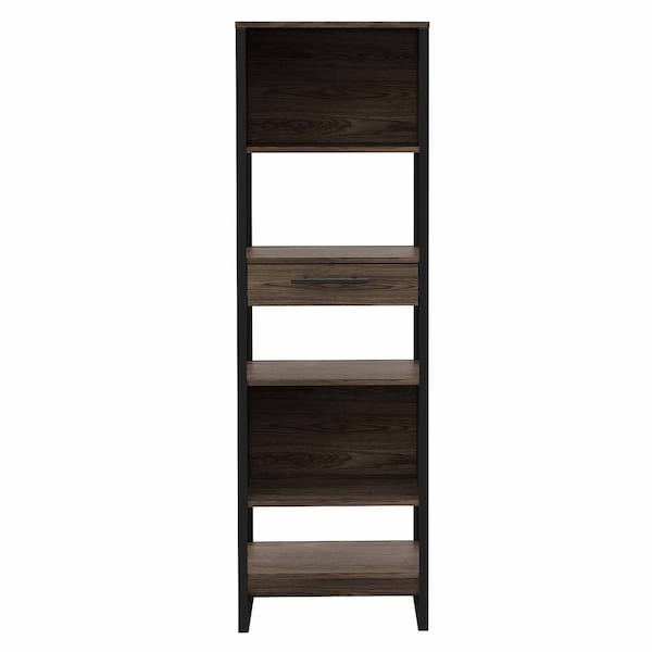Homeroots 89" Brown Five Tier Library Bookcase with A Drawer 535141 - main
