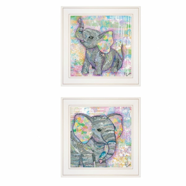 Homeroots Set Of Two Elephant I and II 1 White Framed Print Wall Art, 2PK 407243 - main