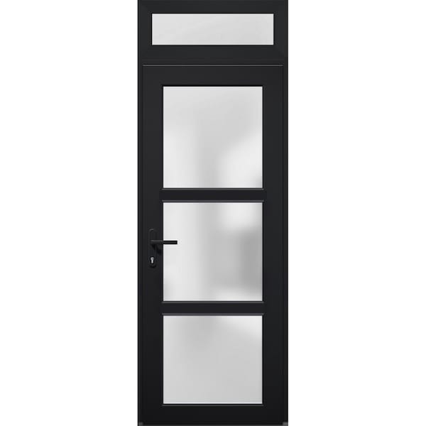Vdomdoors Front Exterior Prehung FiberGlass Door Frosted Glass / Manux 8552 Matte Black / Transom Window / Of MANUX8552EXD-BLK-W36 x H80+14-RH - main