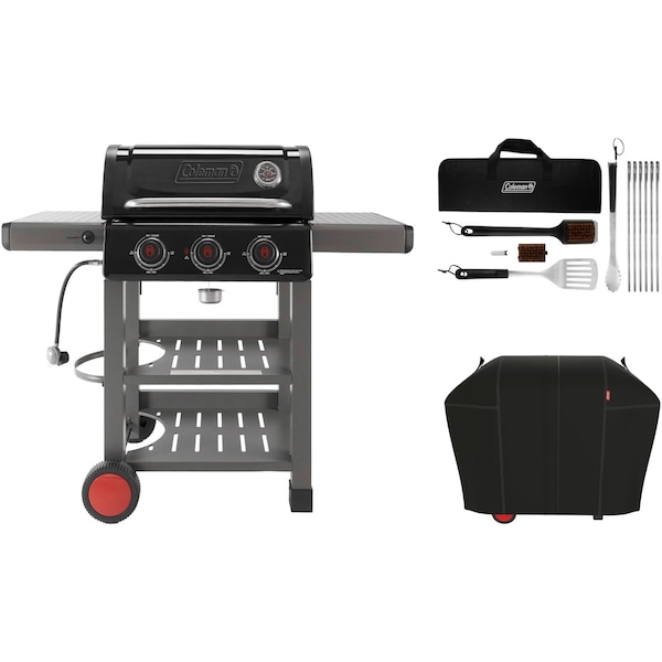Coleman Cookout Grilling Kit with 3-Burner Propane Gas BBQ Grill, Heavy-Duty Cover, and 12-Piece Tool Set CO-300BBQ-3-KIT - main