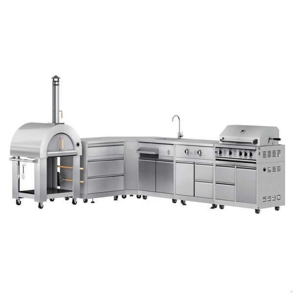 Koolmore Wood fire Pizza Oven, 3 Drawer Cabinet, Corner Cabinet, Sink, Side Burner, BBQ Grill and Cabinet KM-OKSKIT-CONFIG110 - main