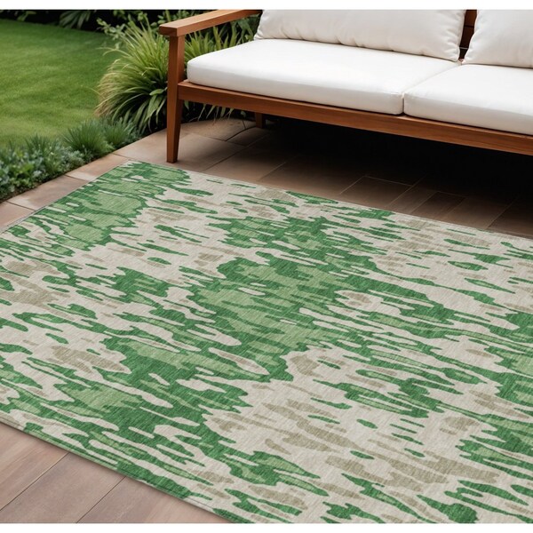 Homeroots 8' X 10' Green And Gray Striped Washable Indoor Outdoor Area Rug 596671 - main