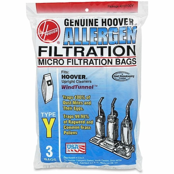 Hoover Disposable Vacuum Bag, Type Y, 12 PK 4010100 Y - main
