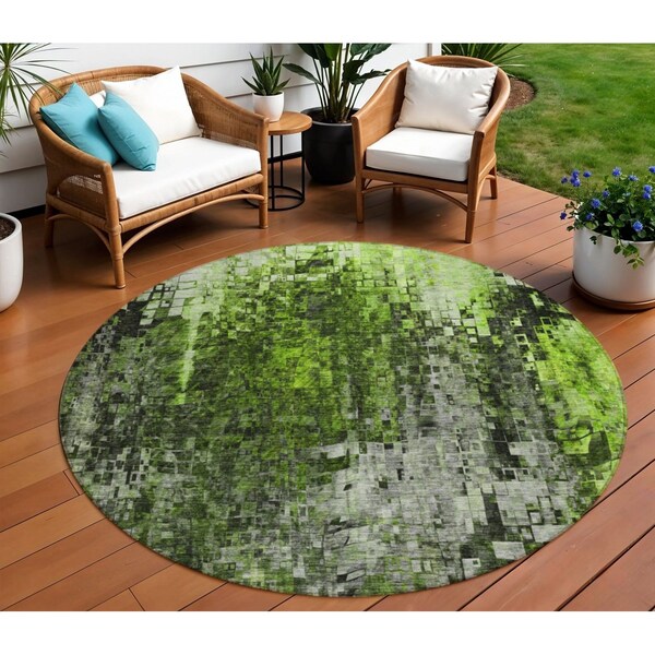 Homeroots 8' Green And Lime Green Round Abstract Washable Indoor Outdoor Area Rug 577243 - main