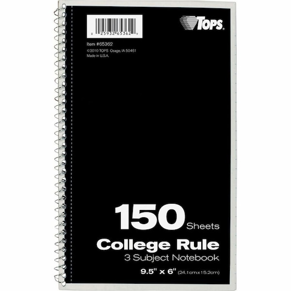 Tops 9-1/2 x 6" Wirebound Notebook, College Rule, 150 Pg TOP65362 - main