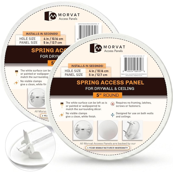 Morvat 5" Round Spring Access Panel for Drywall & Ceiling, 2PK MOR-PAP-ROUND-SPRING-5-2-PACK-A - main