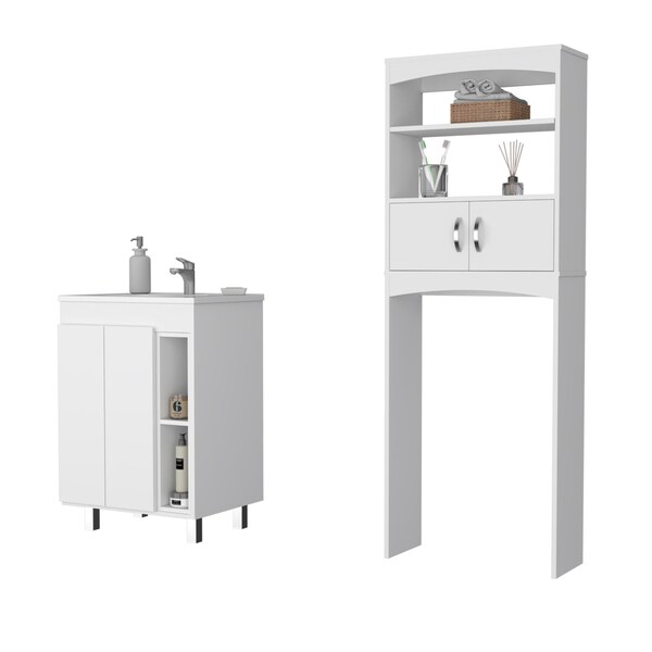 Homeroots Set Of Two White Wood Freestanding Bathroom Vanity With Silver Sink, 2PK 546360 - main