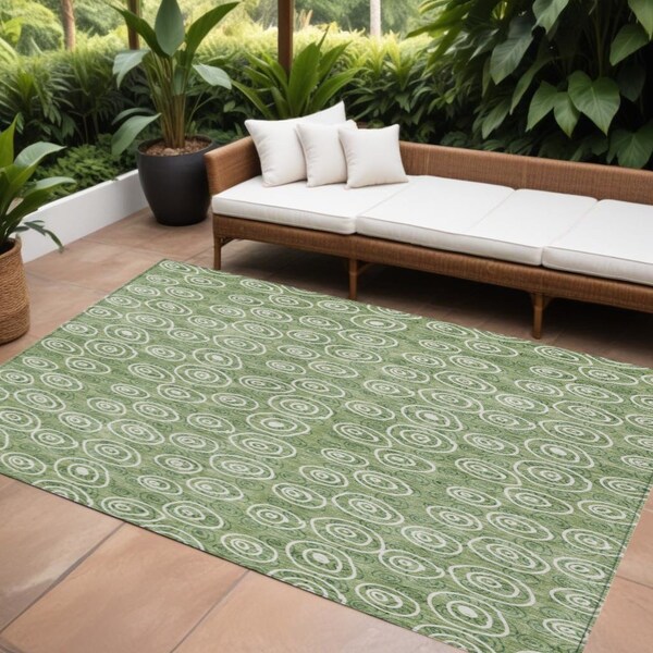 Homeroots 8' X 10' Green And Ivory Geometric Washable Indoor Outdoor Area Rug 583345 - main