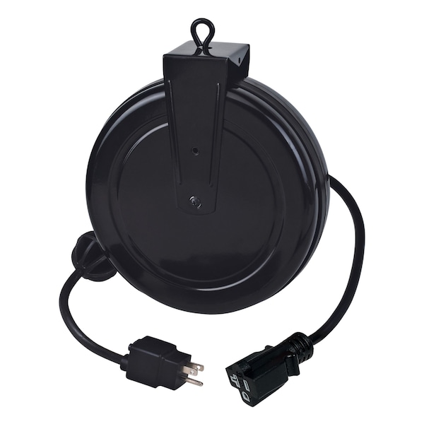 Alert Reel Mfg ProReel Reverse Plug Cord Reel, 15 Amp, 20' 12/3 SJTOW, Single Black 5-20R Outlet; 15 Amp Breaker 5020TFR - main