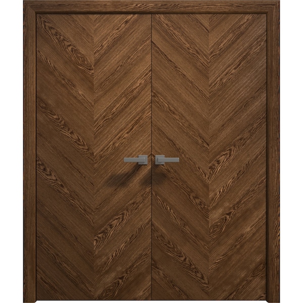 Sartodoors Interior Solid French Double Doors 36 x 80 inches, Ego 5005 Cognac Oak Veneer, Wood Interior Solid EGO5005DD-DKO-36 - main