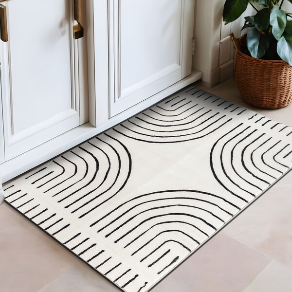 World Rug Gallery Bohemian Lines Washable Non Slips Area Rug 2 ft x 3 ft Ivory WR72IVORY2X3 - main