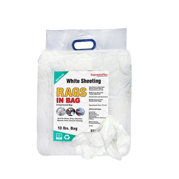 Supremeplus Recycled White Sheeting Cleaning Rags, 10 lbs. Bag SP-6441 - main