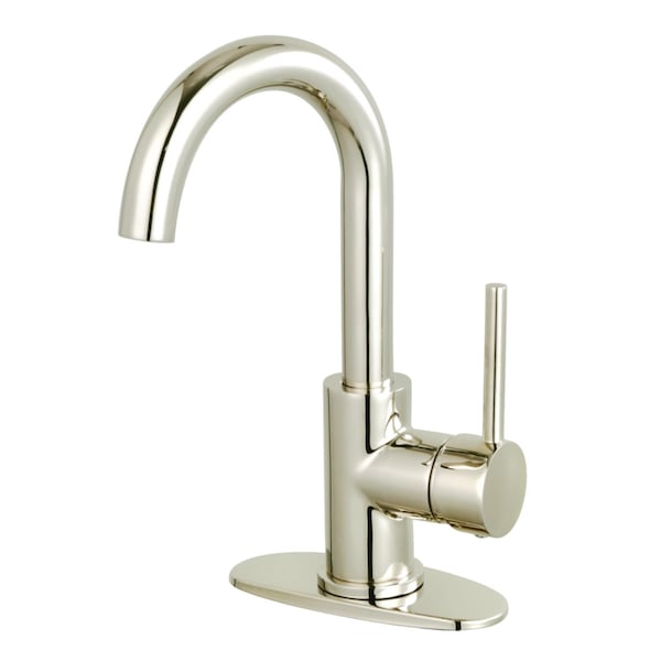 Kingston Brass One-Handle Single-Hole Bathroom Faucet with Deck Plate and Push Pop-Up Drain, Polished Nickel LS843DLPN - main