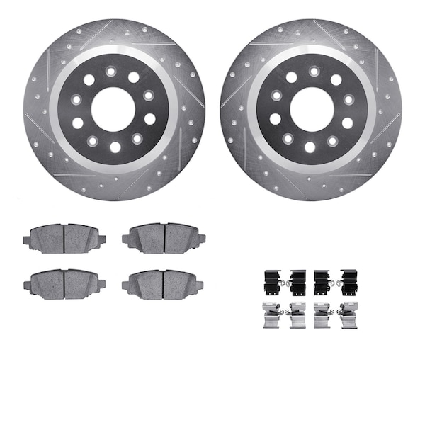 Dynamic Friction Co DFC Brake Rotor - Drilled & Slotted - Silver- Heavy Duty Brake Pad includes Hardware 7412-42046 - main