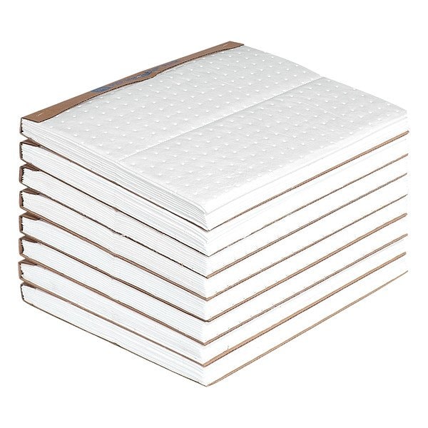 Pig Sorbent Pad, 19 13/16 gal, 15 in x 20 in, Fuel, Oils, White, Polypropylene, 90 PK MAT4127 - main