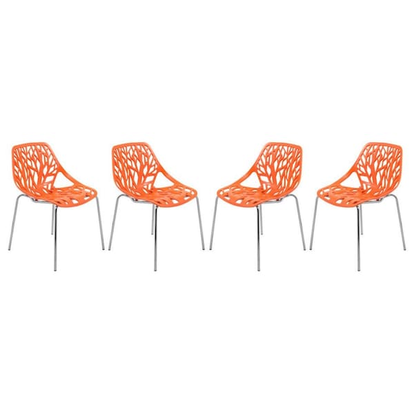 Leisuremod Modern Asbury Dining Chair with Chromed Legs, Orange, 4PK AC16OR4 - main