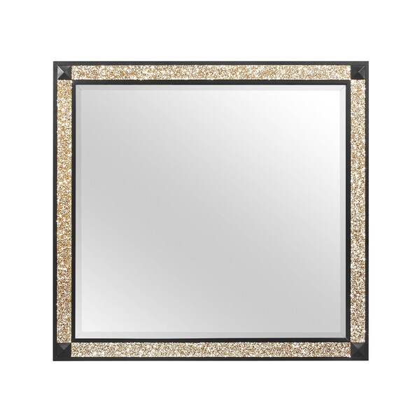 Homeroots 36" Black And Gold Faux Crystal And Wood Dresser Mount Framed Mirror 564629 - main
