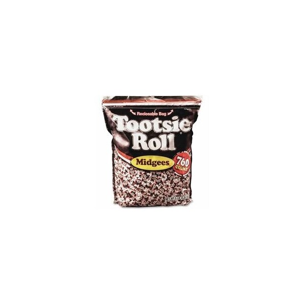 Tootsie Roll Midgees Candy, Assorted, Individually Wrapped, Resealable Container, 5 lb, 760 Bag, 1 Bag 884580 - main