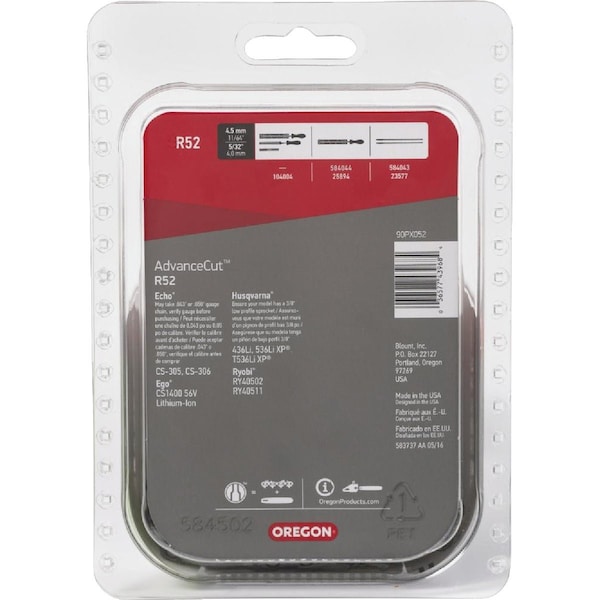 Oregon AdvanceCut Chainsaw Chain for 14'' Bar, 52 Drive Links, Fits Echo Makita Husqvarna Ryobi Poulan & more R52 - main