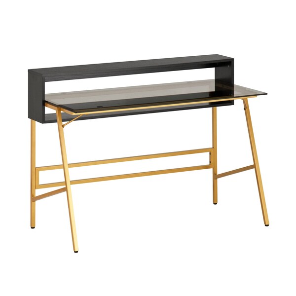 Homeroots 47" Gold Wood and Stainless Steel Writing Desk 723730 - main