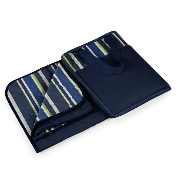 Picnic Time Family Of Brands Vista Outdoor Picnic Blanket & Tote, Blue Stripe Pattern with Navy Blue Exterior 821-00-138-000-0 - main