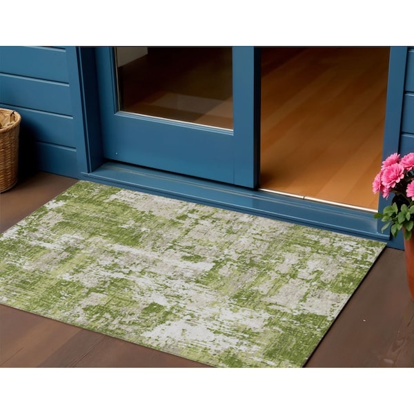 Homeroots 3' X 5' Green And Ivory Abstract Washable Indoor Outdoor Area Rug 597956 - main