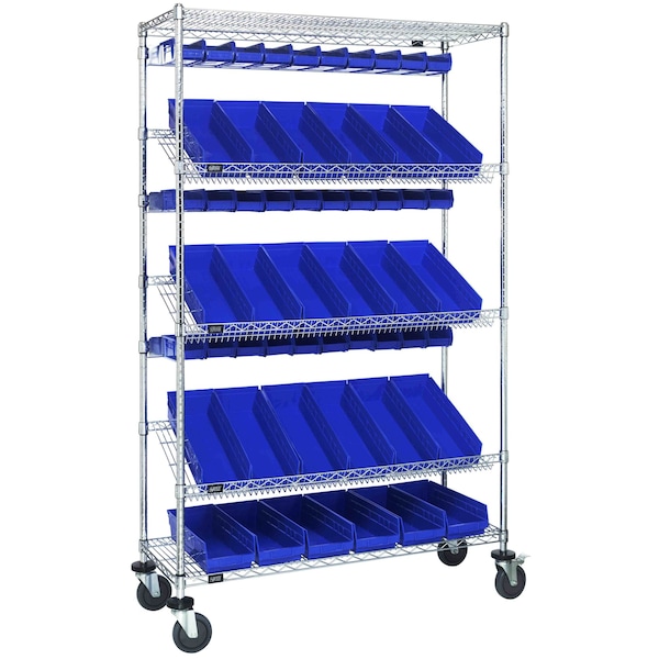 Quantum Storage Systems WIRE CART SLANT SHELVES WITH 44 BINS WRCSL5-74-1836-104220BL - main