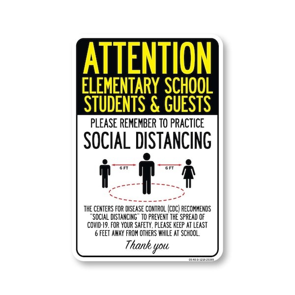 Signmission PSA, Elementary School Students And Guests Social Distancing, 18in X 12in Decal, OS-NS-D-1218-25389 OS-NS-D-1218-25389 - main