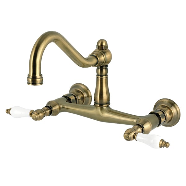 Kingston Brass Double-Handle Wall Mount Bathroom Faucet, Antique Brass KS3243PL - main