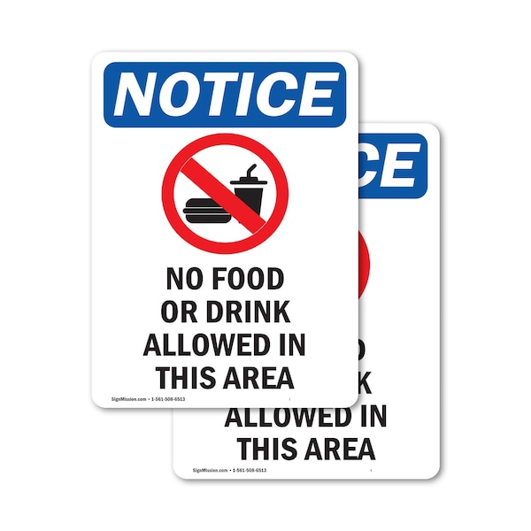 Signmission No Food Or Drink Allowed Sign With Symbol, 5 in W x Rectangle, Vinyl Decal OS-2PACK-NS-D-57-V-14580 - main
