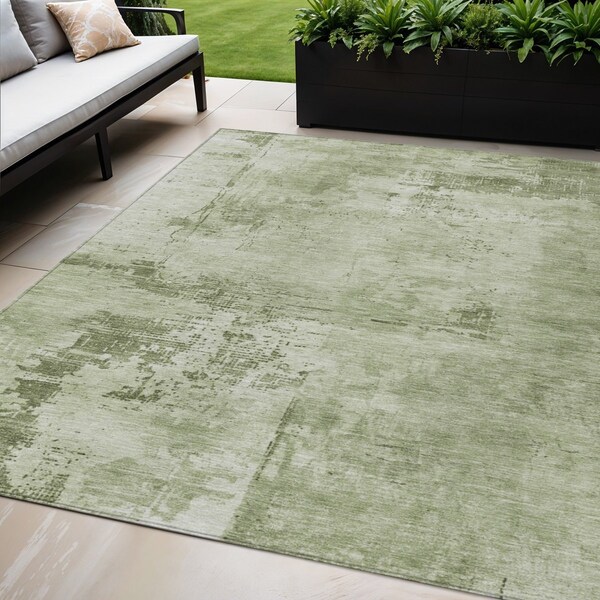 Homeroots 5' X 8' Olive Green And Ivory Abstract Washable Indoor Outdoor Area Rug 602732 - main