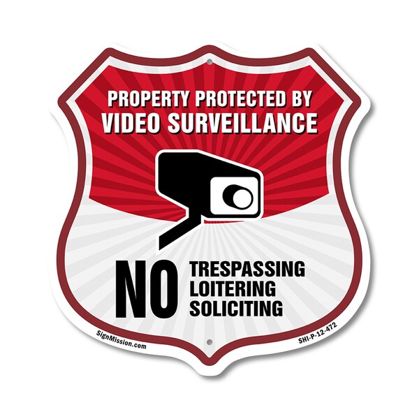 Signmission Video Surveillance Shield Sign Property, 12 Inch X 12 Inch, Plastic Sign SHI-P-12-472 - main