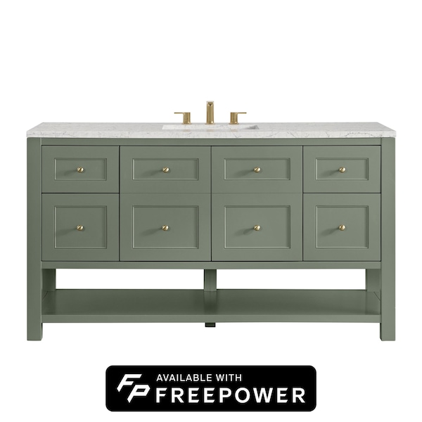 James Martin Vanities Breckenridge 60 in. Single Vanity, Smokey Celadon, w/ 3 CM Eternal Jasmine Pearl Silestone Top 330-V60S-SC-FEJP - main