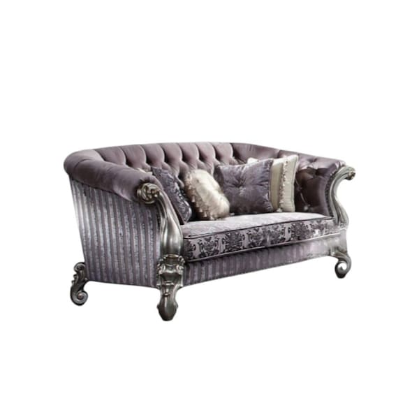 Homeroots 76in Purple And Platinum Velvet Loveseat and Toss Pillows 515709 - main