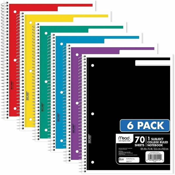 Mead Products NOTEBOOK, 70SHTS, AST, 6PK 73065 - main